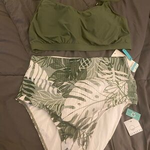Sunsets Olive Green High-Waist Bikini with Crop Top